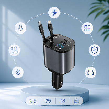 CargaMax 120W⚡ Cargador Retráctil 4 en 1 para Auto 120W