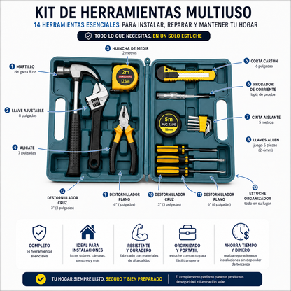 🛠️ Kit de Herramientas Multiuso 14 Piezas