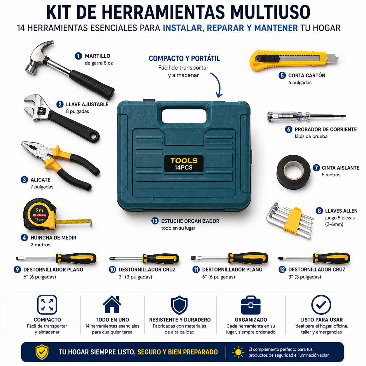 🛠️ Kit de Herramientas Multiuso 14 Piezas