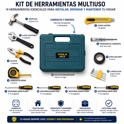 🛠️ Kit de Herramientas Multiuso 14 Piezas