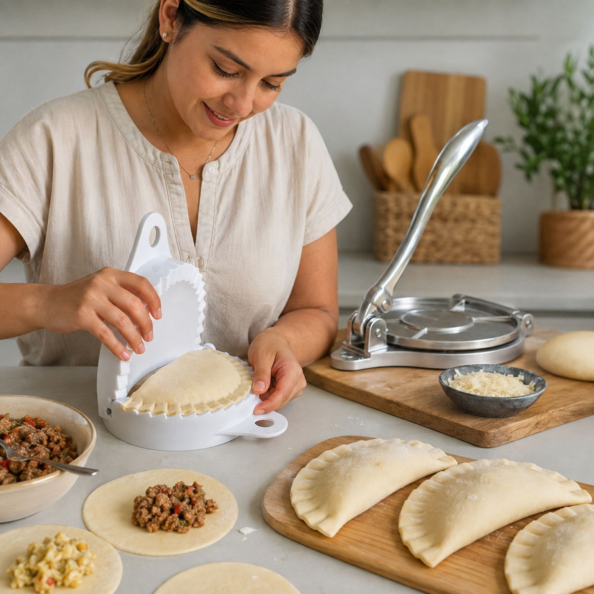 Prensa Para masa 21 cm🥟| + 1 Molde sellador Gratis🎁
